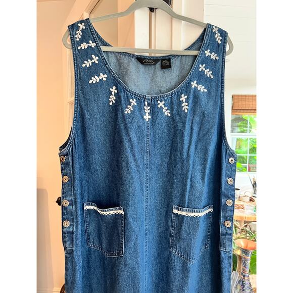 Vintage Agapo Women's Embroidered Jumper Maxi Denim Dress – XL/2X - Picture 3 of 8